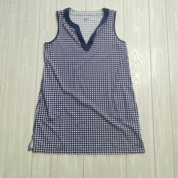 Draper James Lands End Navy Blue White Gingham Checkered Shift Dress Size Large - Picture 2 of 12